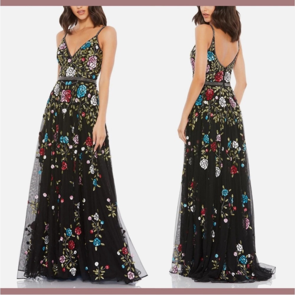 Mac Duggal Embellished Floral Sequined Gown
